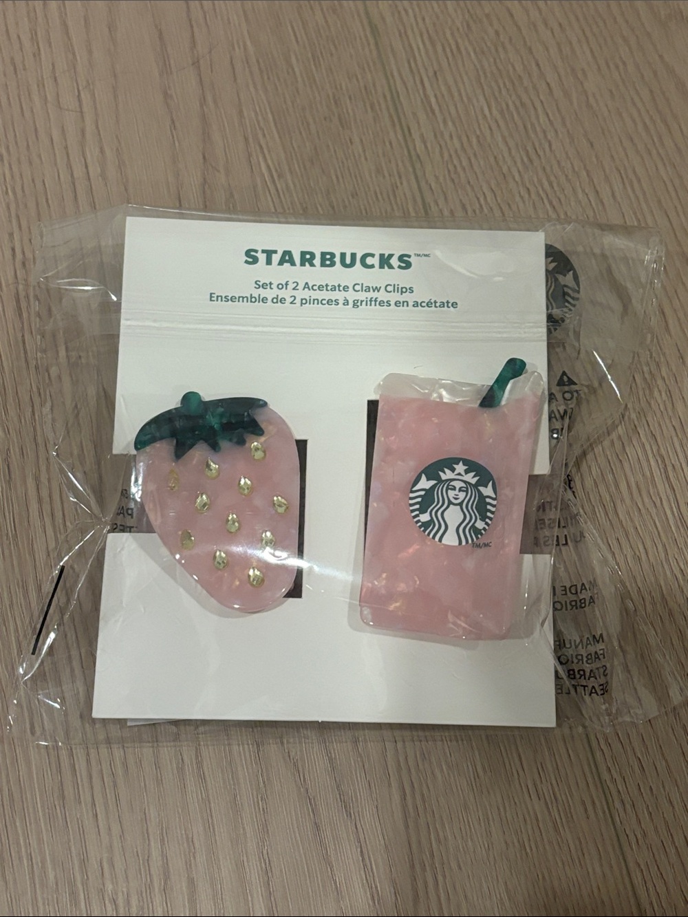 Starbucks Pink Strawberry & Drink Acetate Claw Clips - Set of 2